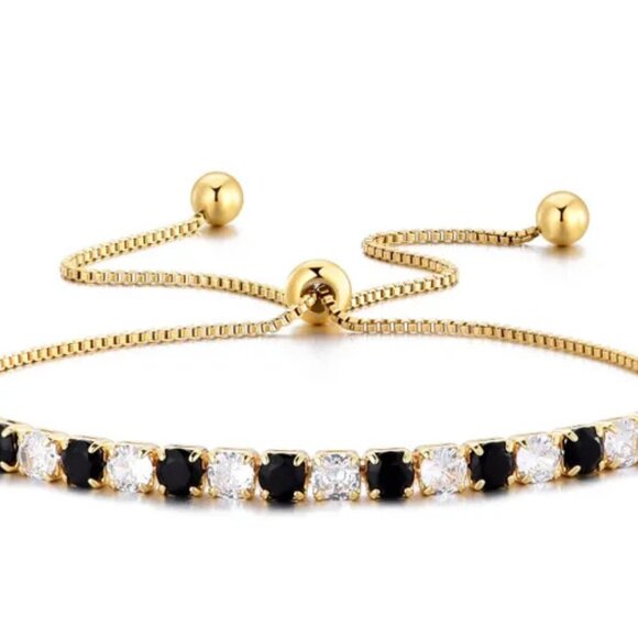 3/$35 Copper Chain Tennis Bracelet Black White Cubic Zirconia Gold Tone Jewelry - Picture 5 of 5